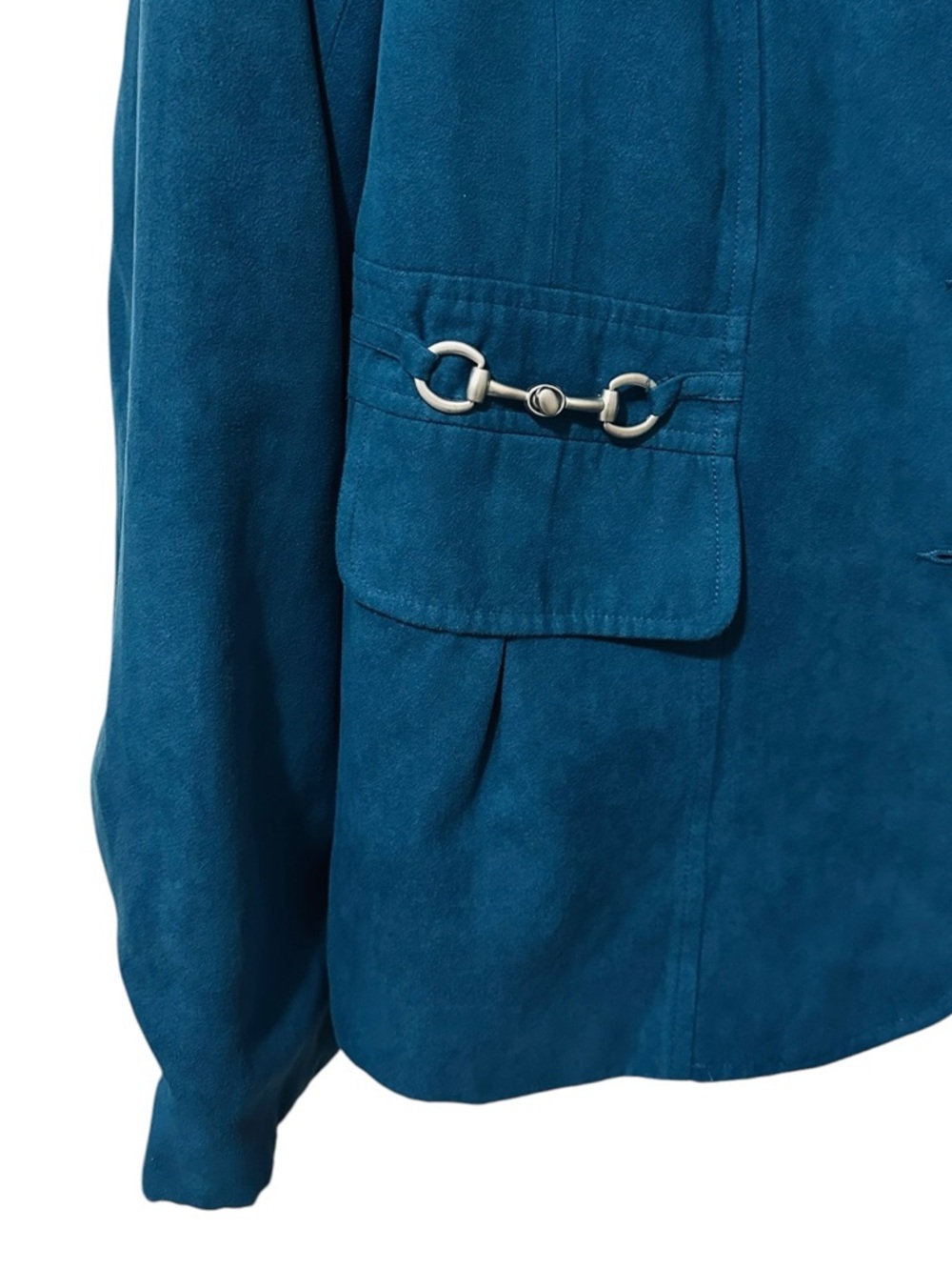 STUDIO WORKS teal blue/green velvet 3 button blazer jacket size 16 - Picture 4 of 8